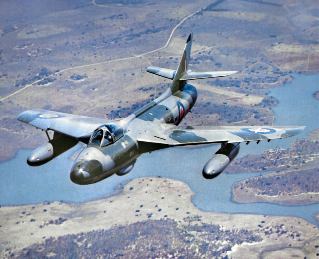 The Hawker Hunter and Rhodesia’s Bush War 1 Wearing Royal Rhodesian Air Force ‘assegai’ roundels, Hunter FGA9 R1258 of 1 Squadron RRAF cuts a menacing pose over Lake Kariba during the period when the first attacks on insurgents were made.