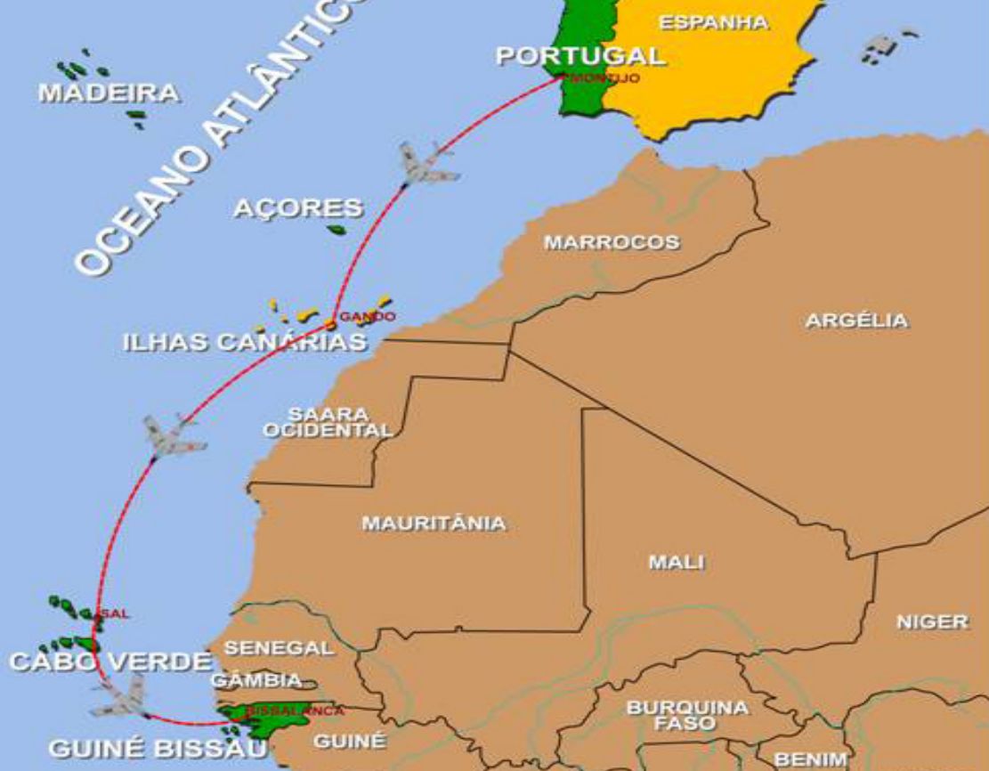 The F-86 Sabre in combat in Guinea-Bissau Part 1 3 The route of F-86 fighters from Portugal to Guinea.