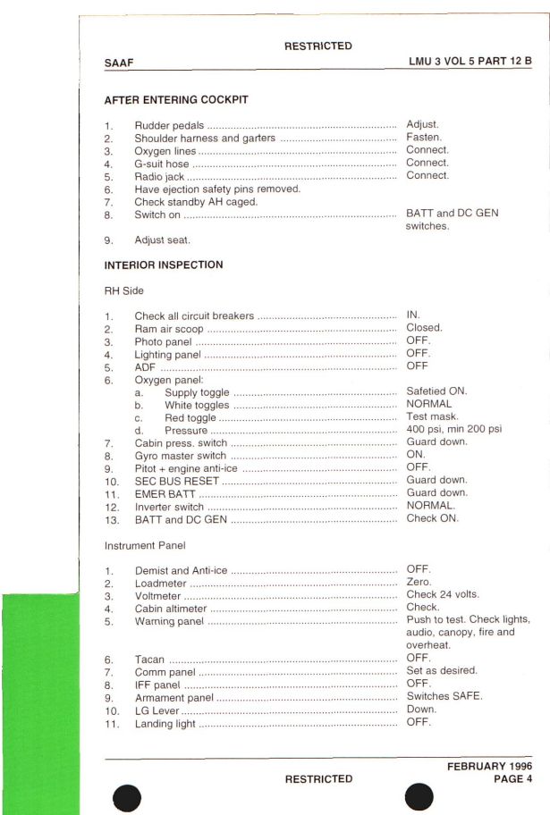 AERMACCHI MB-326KC Impala Mk.2 FRC2 Pilot Checklists, Vital Actions, Flight Planning and Take Off Graphs 2 AERMACCHI MB-326KC Impala Mk.2 FRC2 Pilot Checklists, Vital Actions, Flight Planning and Take Off Graphs - Image 2