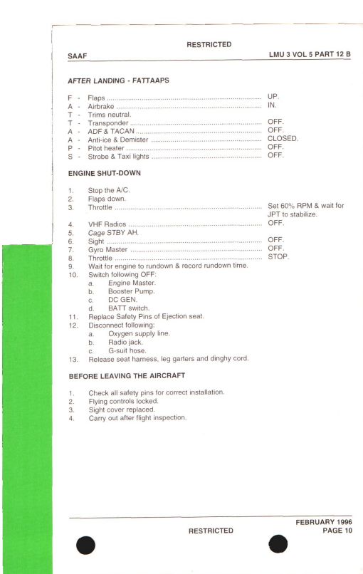 AERMACCHI MB-326KC Impala Mk.2 FRC2 Pilot Checklists, Vital Actions, Flight Planning and Take Off Graphs 3 AERMACCHI MB-326KC Impala Mk.2 FRC2 Pilot Checklists, Vital Actions, Flight Planning and Take Off Graphs - Image 3