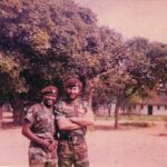 The Selous Scouts base at north of Salisbury, Rhodesia circa 1977-1978. Derek, now a sergeant, is shown with one of his fellow operatives, SGT RINGACIE. In the background is the Scouts’ boozer used by all troops.